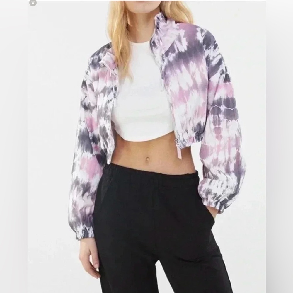 ****Bershka****Tie-Dye Cropped Bomber Jacket - Pink & Purple